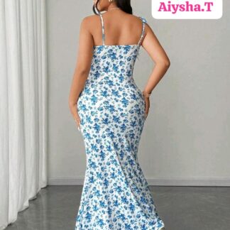 Vestido Sereia Azul Floral